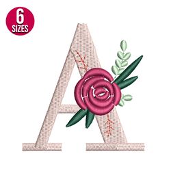 Floral Alphabet A Letter embroidery design, Machine embroidery pattern, Instant Download