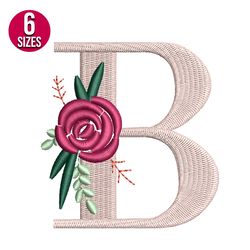 Floral Alphabet B Letter embroidery design, Machine embroidery pattern, Instant Download