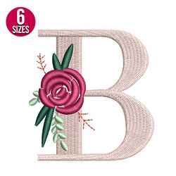floral alphabet b letter embroidery design, machine embroidery pattern, instant download