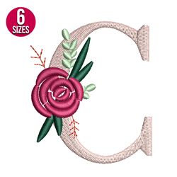 Floral Alphabet C Letter embroidery design, Machine embroidery pattern, Instant Download