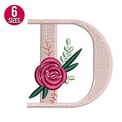 Floral Alphabet D Letter embroidery design, Machine embroidery pattern, Instant Download