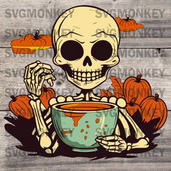 Skeleton Drinking Tea Halloween SVG Sublimation SVG, EPS, DXF, PNG
