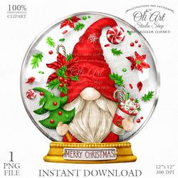 Merry Christmas Gnome, Xmas, Snow Globe, Gnome Images. Gnomes Graphics. Cute Gnome PNG. Gnome Digital Download