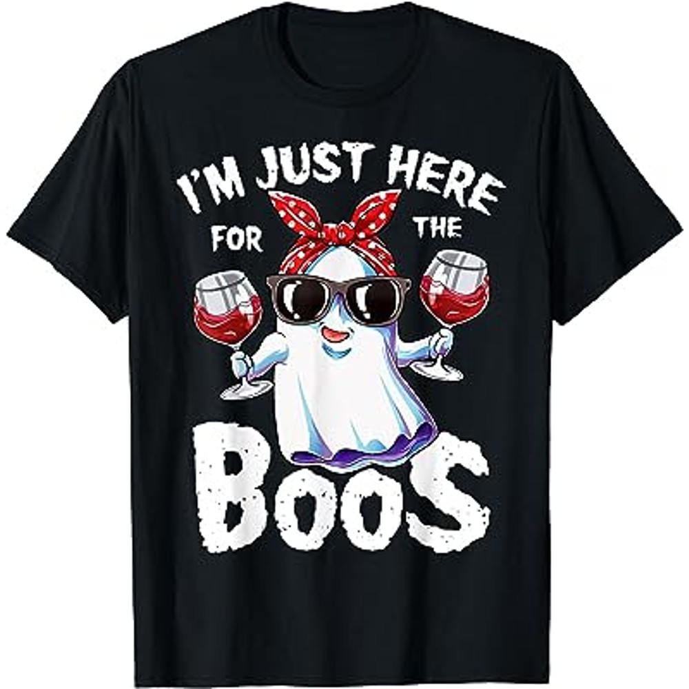 I'm Just Here For The Boos Halloween Women Ghost Cute Funny T-Shirt.jpg