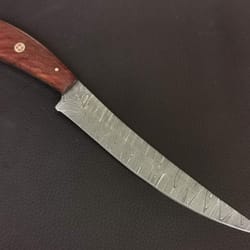 11" custom hand made damascus steel hunting knife rosewood handl w/sheath