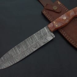 12" custom hand made damascus steel hunting knife resin handle w/sheath