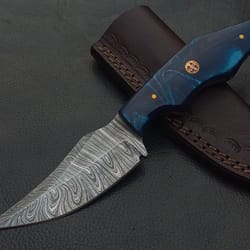 8" custom hand made damascus steel skinner knife resin handle w/sheath