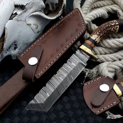 handmade damascus tanto knife outdoor camp hand forged skinner hunting knife