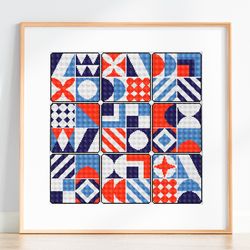 geometric cross stitch pattern sampler, counted cross stitch abstract, modern cross stitch pattern, pillow cross stitch