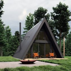modern a frame cabin, 21ft by 28ft, 590 sq. ft. tiny house