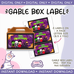 Monster Halloween Gable Box Favors Labels, Halloween Gift Box Labels, Instant Download, not editable