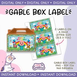 Cocomelon Gable Box Favors Labels, Cocomelon Gift Box Labels, Instant Download, not editable