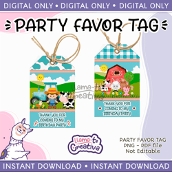Two Farm Boy Tags, Digital File Only, Farm Boy Birthday Party, Farm Boy Party Tags, Instant Download, not editable