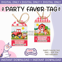 Two Farm Girl Tags, Digital File Only, Farm Girl Birthday Party, Farm Girl Party Tags, Instant Download, not editable