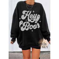 hey boo halloween sweatshirt, ghost sweatshirt, halloween crewneck, fall sweatshirts, spooky season shirt, retro hallowe