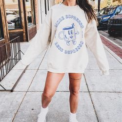 more espresso less depresso sweatshirt, retro coffee graphic sweatshirt coffee addict sweatshirt coffee lover sweater, b