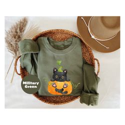 hallowen shirt, vintage halloween sweatshirt, black cat hoodie, pumpkin halloween t-shirt, pumpkin and black cat outfit,