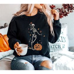 dancing skeleton sweatshirt, funny halloween sweatshirt, spooky sweater, cozy pumpkin sweatshirt, fall skeleton sweat, f