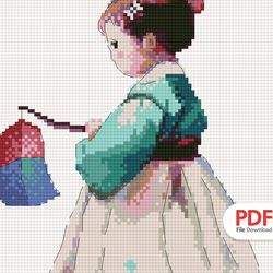 anp230_girl in hanbok_cross stitch pattern pdf,cross stitch chart,counted cross stitch pattern,instant pdf download