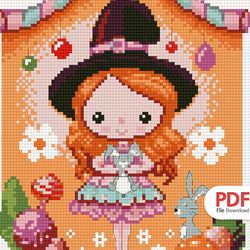 anp228_bunny and girl_cross stitch pattern pdf,cross stitch chart,counted cross stitch pattern,instant pdf