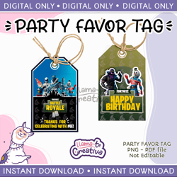 Two Battle Royale Birthday Party Favor Tags, Instant Download, not editable