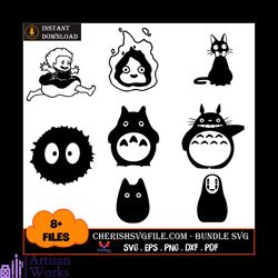 8 files of my neighbor totoro bundle svg, cartoon svg, totoro svg, mei svg, neko basu svg
