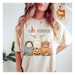 hey pumpkin highland cow clip art in png, cute funny cow, western halloween png, fall flannel png sublimation, hello fal