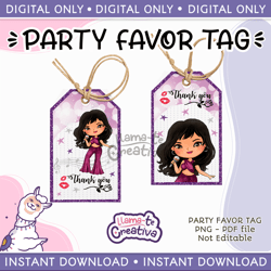 Two Mexican Singer Birthday Party Favor Tags, Instant Download, not editable