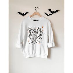 dancing skeletons sweatshirt, funny halloween sweatshirt, spooky sweater, cute halloween party shirt, fall skeleton tee,