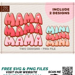 groovy mama and mini matching png for sublimation, heat pressmama and mini pngretro mother and daughter pngfamily matchi