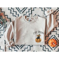 stay spooky sweatshirt, funny halloween sweatshirt, pumpkin sweatshirt, fall crewneck, halloween pumpkin sweater, cat sw