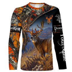 deer hunting big game orange camo deer skull customize name 3d all over printed shirts, personalized hunting gift &8211