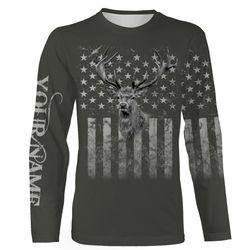 deer hunting black and white american flag customized name all over print shirts, patriotic shirt ideas for hunter &8211