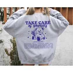 take care of yourself sweatshirt, trendy crewneck, mental health shirt, aesthetic sweatshirt vsco sweater preppy sweatsh