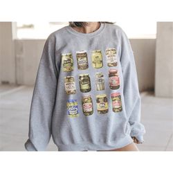 canned pickle sweatshirt, jar of pickles sweatshirt, pickle lover, vintage pickles crewneck sweatshirt foodie sweatshirt