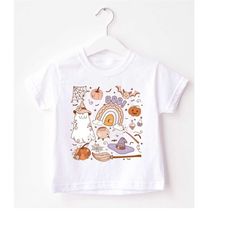 halloween doodle toddler shirt, cute fall youth shirt, toddler youth fall tee, retro boho cute vintage bodysuit,