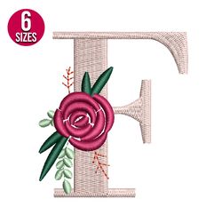 floral alphabet f letter embroidery design, machine embroidery pattern, instant download