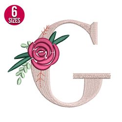 floral alphabet g letter embroidery design, machine embroidery pattern, instant download