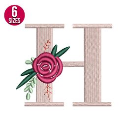 floral alphabet h letter embroidery design, machine embroidery pattern, instant download