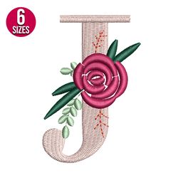 Floral Alphabet J Letter embroidery design, Machine embroidery pattern, Instant Download