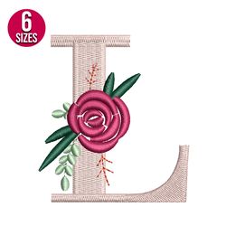 Floral Alphabet L Letter embroidery design, Machine embroidery pattern, Instant Download