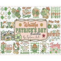 20 western st patrick's png bundle, howdy shamrocks png, retro st patricks day, holiday png, irish png, sublimation png,