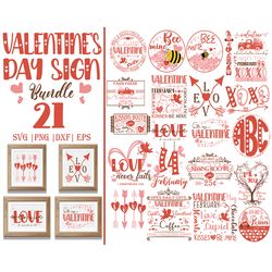 21 valentine's day sign svg bundle, wood round signs bundle, valentine's day door hanger svg, laser cut file, glowforge