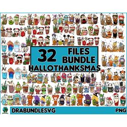 30 hallothanksmas coffee bundle png, halloween fall christmas bundle, fall coffee png, halloween coffee png, christmas c