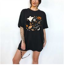 retro halloween comfort colors shirt, halloween doodle shirt,vintage ghost halloween shirt,witch shirt,retro fall shirt,
