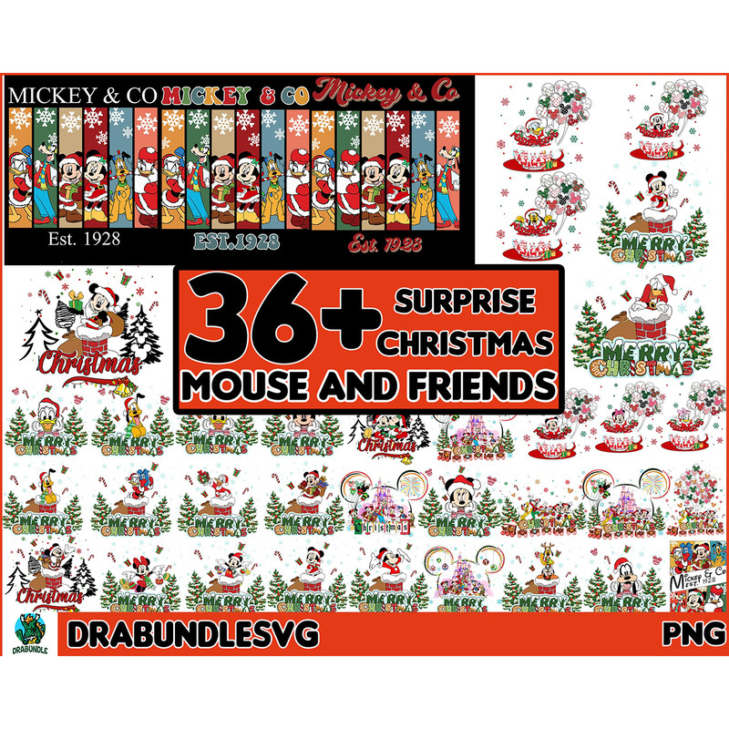 35 Christmas Mouse And Friends PNG, Christmas Bundle Png, Christmas Cartoon Character Png, Christmas Friends Png, Digital Instant Download.jpg