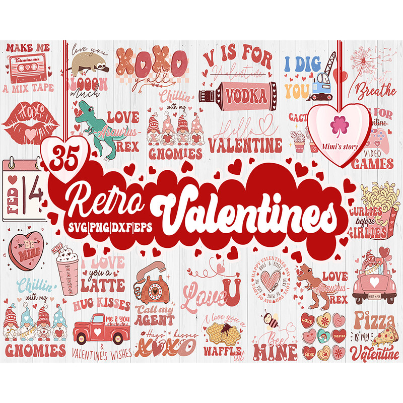 35 Retro Valentine SVG Bundle - Valentines SVG, Valentine Retro SVG, Valentine Sublimation, Valentine Shirt Svg, Valentines Day Png, Dxf, Digital Download, Inst