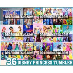 36 disney princess tumbler ,tumblers designs 20oz skinny straight & tapered bundle, bundle design template for sublimati