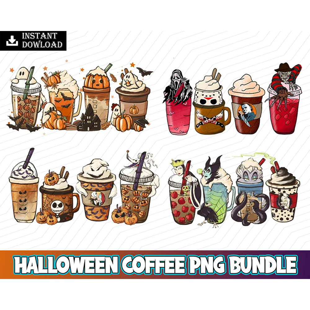 4 Halloween Coffee Png Bundle, Harry Fall coffee PNG, Villains Latte, Fall latte png, Horror Movie Inspired Coffee, Sublimation design Png Instant Download.jpg