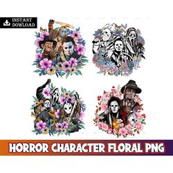 4 halloween floral png, horror character, png, digital download, matching file, horror movie, halloween png digital inst